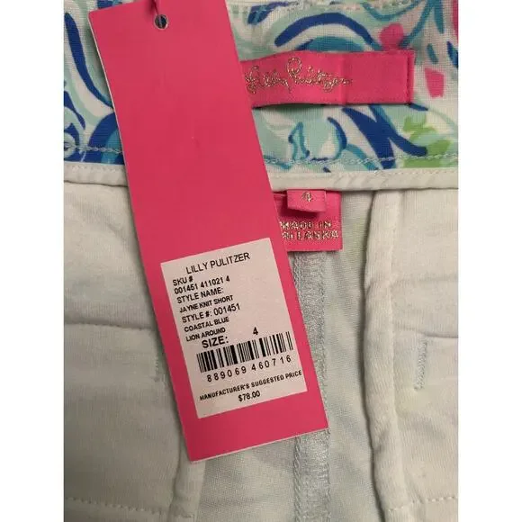 NWT Lilly Pulitzer Coastal Blue Lion Around Stretch Knit Shorts w/ Pockets Sz 4 - Picture 4 of 15